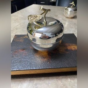 Vintage Rare Silver Metal Apple Shape Decor Container.